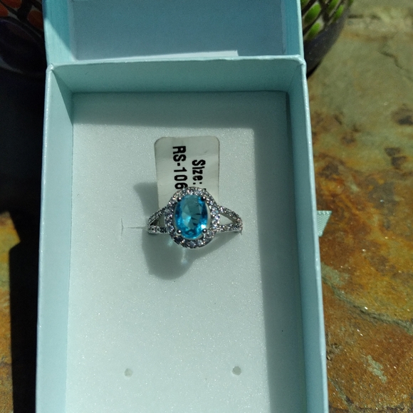 ⚘️ 18K White Gold Plated Size 5 Aquamarine CZ ring 💍 😲 - Picture 8 of 14
